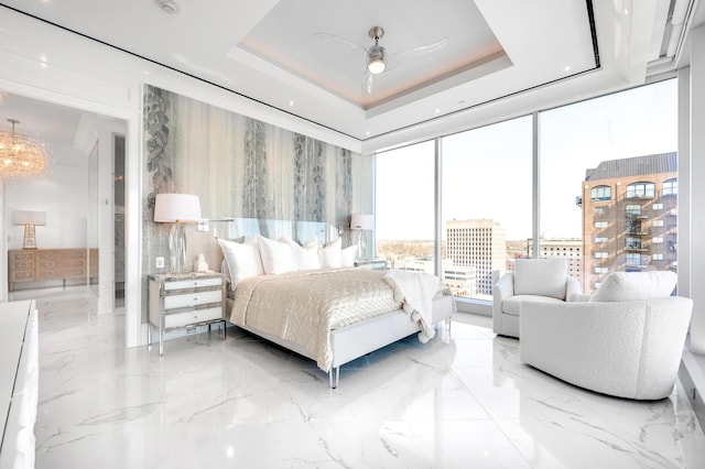 103 S Limestone St Unit 1150, Lexington, KY 40507 - bedroom featuring marble tiled flooring, a view of city, and a ceiling fan