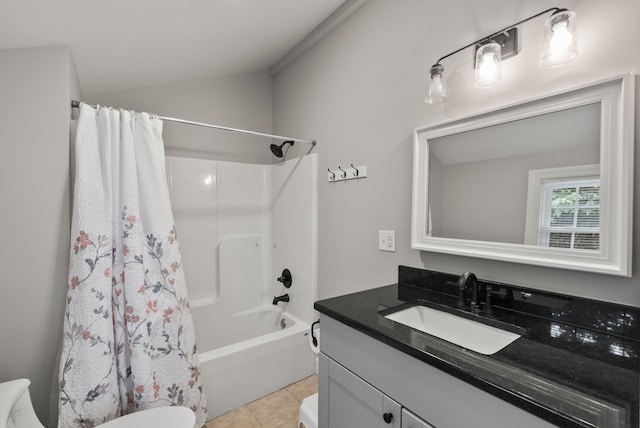 559 Breckenridge St, Lexington, KY 40508 - full bathroom with toilet, vanity, shower / bath combo with shower curtain, and tile patterned flooring