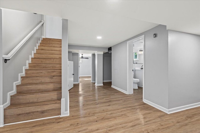 113 Buckwood Dr, Richmond, KY 40475 - staircase with wood finished floors, baseboards, recessed lighting, and ceiling fan