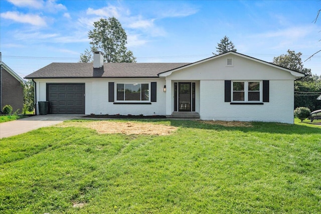 113 Buckwood Dr, Richmond, KY 40475 - ranch-style home with a garage, a chimney, concrete driveway, and brick siding
