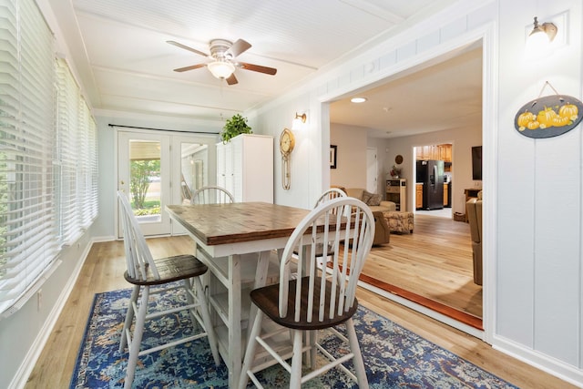 21 Vicki St, Nancy, KY 42544 - dining room with light wood-type flooring, ceiling fan, french doors, crown molding, and baseboards