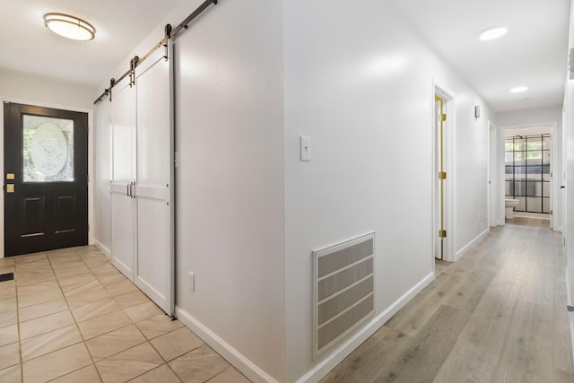 21 Vicki St, Nancy, KY 42544 - entrance foyer with a barn door, baseboards, and recessed lighting