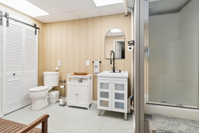 21 Vicki St, Nancy, KY 42544 - full bathroom with toilet, vanity, a closet, an enclosed shower, and a paneled ceiling