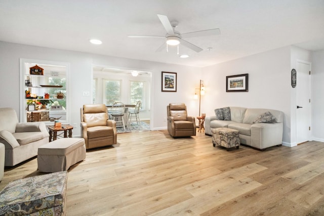 21 Vicki St, Nancy, KY 42544 - living room featuring light wood-style floors, recessed lighting, ceiling fan, and baseboards