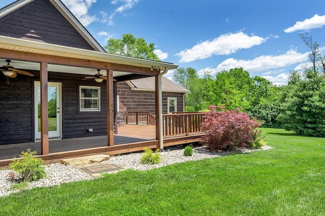 372 Sussex Ln, Nicholasville, KY 40356 - view of green lawn featuring a ceiling fan and a wooden deck