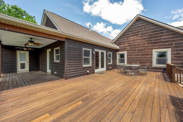 372 Sussex Ln, Nicholasville, KY 40356 - wooden terrace featuring outdoor dining area, a ceiling fan, and french doors