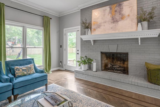 2245 Abbeywood Rd, Lexington, KY 40515 - living area with baseboards, a brick fireplace, and ornamental molding