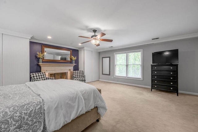 2245 Abbeywood Rd, Lexington, KY 40515 - bedroom with crown molding, baseboards, carpet, ceiling fan, and recessed lighting