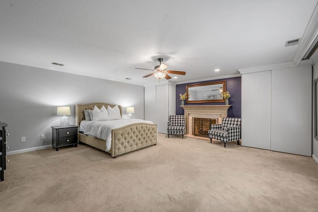2245 Abbeywood Rd, Lexington, KY 40515 - bedroom with ornamental molding, two closets, carpet, baseboards, and a ceiling fan