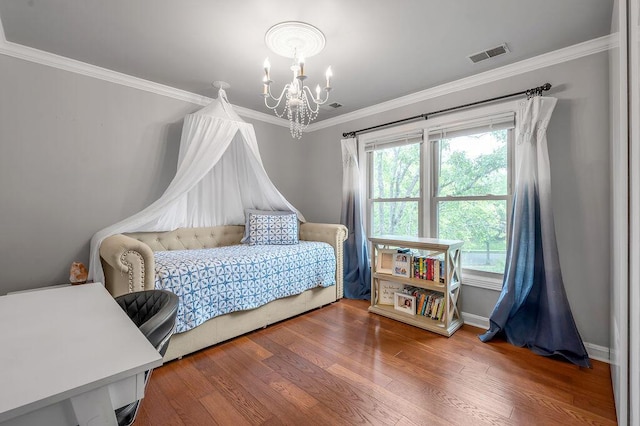 2245 Abbeywood Rd, Lexington, KY 40515 - bedroom featuring a chandelier, wood finished floors, crown molding, multiple windows, and baseboards