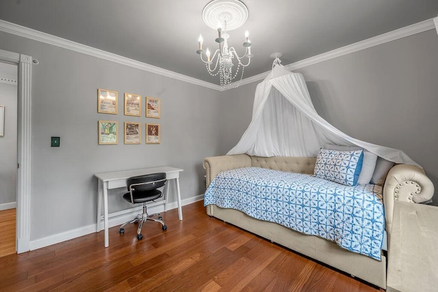 2245 Abbeywood Rd, Lexington, KY 40515 - bedroom featuring a chandelier, wood finished floors, baseboards, and crown molding