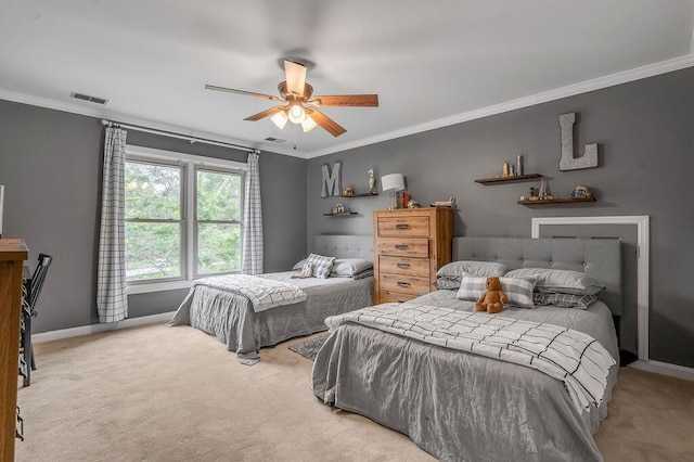 2245 Abbeywood Rd, Lexington, KY 40515 - bedroom with carpet flooring, crown molding, baseboards, and a ceiling fan