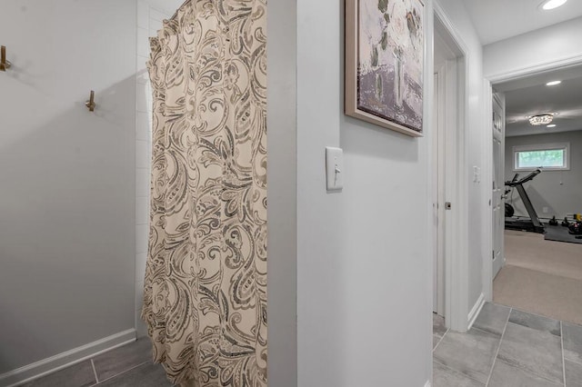 2245 Abbeywood Rd, Lexington, KY 40515 - bathroom with a shower with shower curtain, baseboards, and recessed lighting