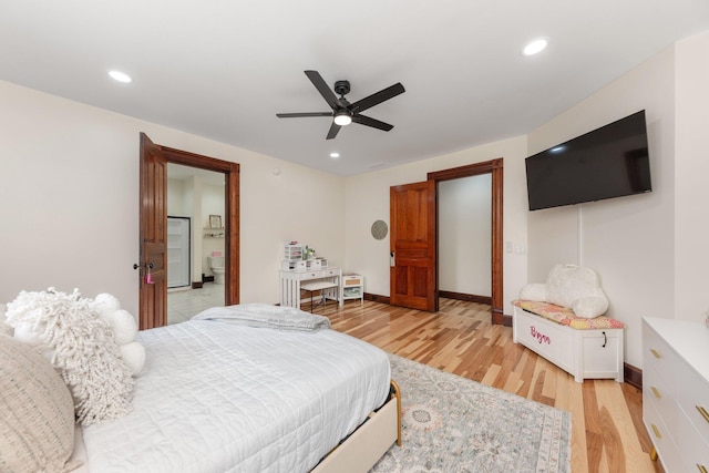 105 E 4th St, Augusta, KY 41002 - bedroom featuring light wood-style floors, recessed lighting, baseboards, and a ceiling fan