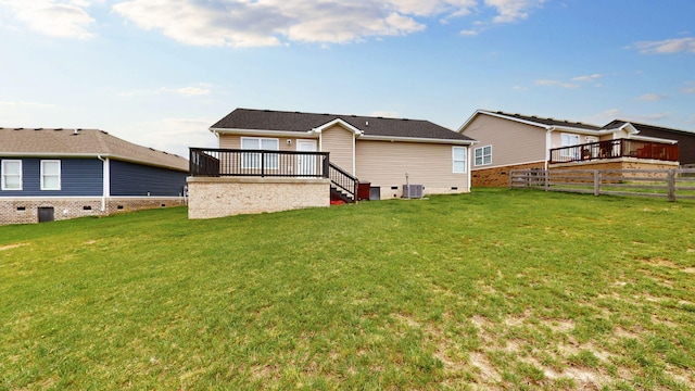 345 Memory Ln, Richmond, KY 40475 - rear view of property featuring crawl space, central AC, a wooden deck, and stairway