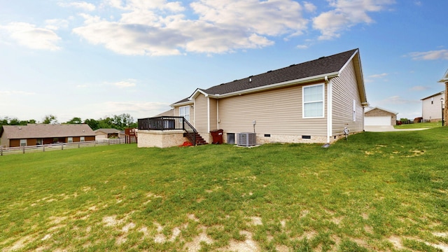 345 Memory Ln, Richmond, KY 40475 - back of house featuring crawl space, stairway, cooling unit, a detached garage, and a deck