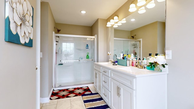 345 Memory Ln, Richmond, KY 40475 - bathroom featuring double vanity, a stall shower, and recessed lighting