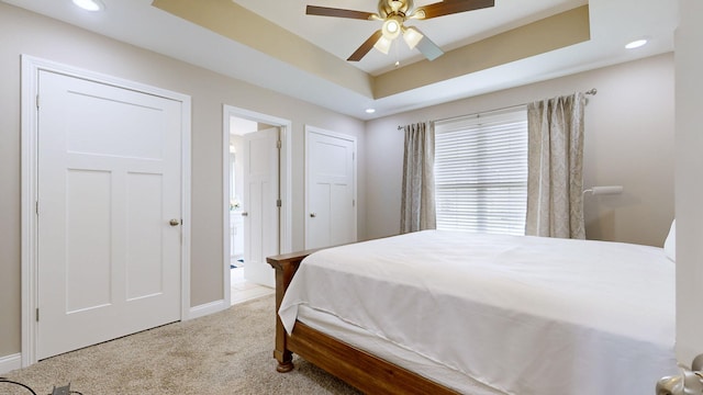 345 Memory Ln, Richmond, KY 40475 - carpeted bedroom with baseboards, recessed lighting, a tray ceiling, and ceiling fan