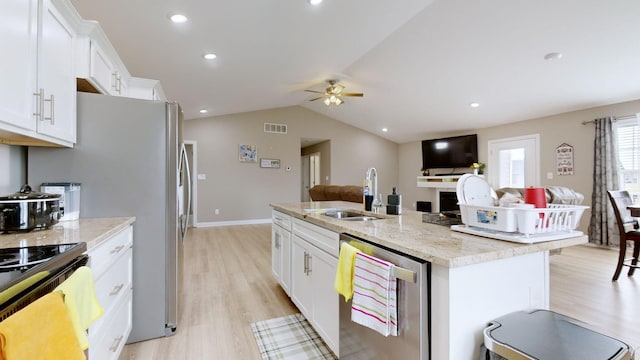 345 Memory Ln, Richmond, KY 40475 - kitchen with a sink, stainless steel dishwasher, a ceiling fan, light wood-style floors, and lofted ceiling