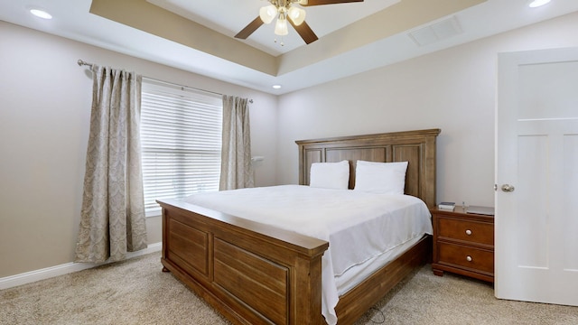 345 Memory Ln, Richmond, KY 40475 - bedroom with light colored carpet, recessed lighting, baseboards, a ceiling fan, and a raised ceiling