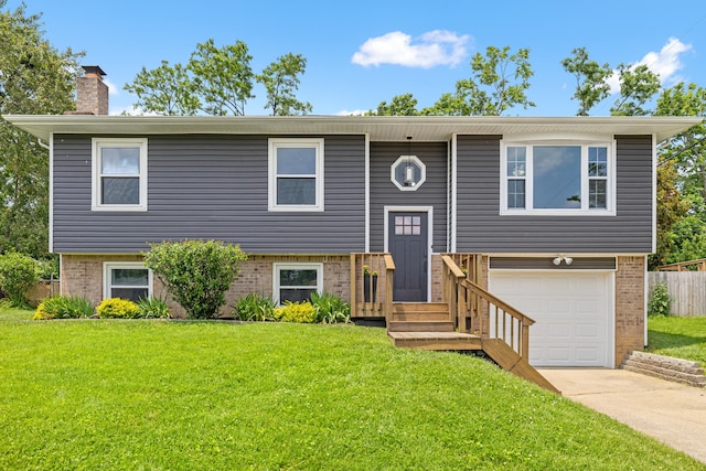 263 S Eagle Creek Dr, Lexington, KY 40515 - bi-level home featuring brick siding, a garage, a chimney, and driveway