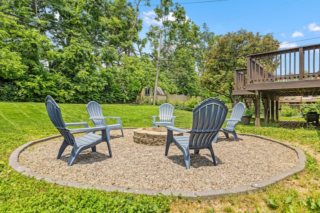 263 S Eagle Creek Dr, Lexington, KY 40515 - view of grassy yard with a deck and a fire pit