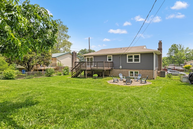 263 S Eagle Creek Dr, Lexington, KY 40515 - back of house with a fire pit, a chimney, a deck, stairway, and cooling unit