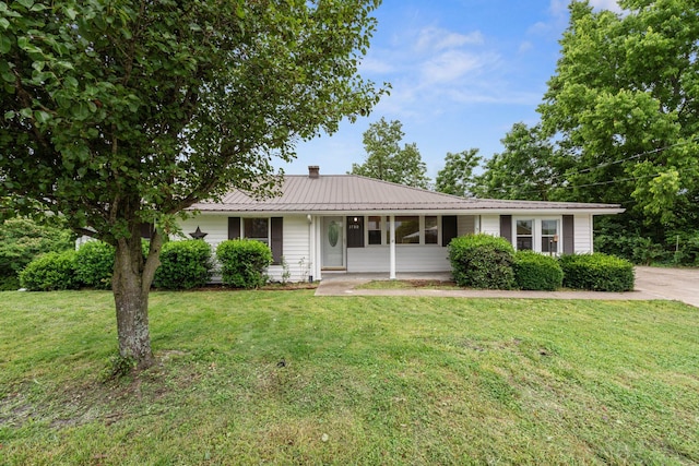 1780 Ballard Rd, Lawrenceburg, KY 40342 - ranch-style home with a front lawn, a metal roof, a standing seam roof, and a chimney