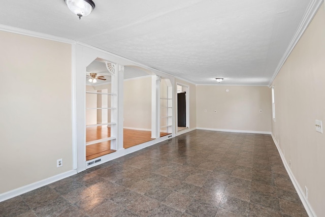 1780 Ballard Rd, Lawrenceburg, KY 40342 - empty room featuring ornamental molding, ceiling fan, and arched walkways