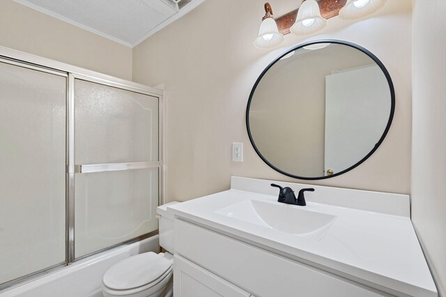 1780 Ballard Rd, Lawrenceburg, KY 40342 - bathroom with vanity, ornamental molding, and combined bath / shower with glass door