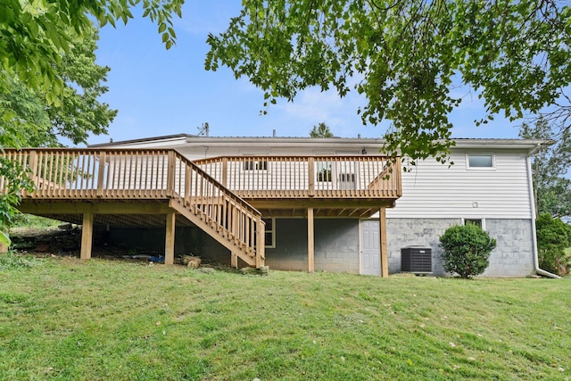 1780 Ballard Rd, Lawrenceburg, KY 40342 - back of property with a wooden deck, a yard, and stairway
