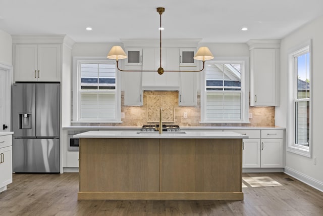 3521 Harper Woods Ln, Lexington, KY 40515 - kitchen featuring stainless steel refrigerator with ice dispenser, light countertops, white cabinetry, and recessed lighting