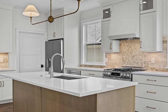 3521 Harper Woods Ln, Lexington, KY 40515 - kitchen featuring a sink, appliances with stainless steel finishes, light countertops, and glass insert cabinets