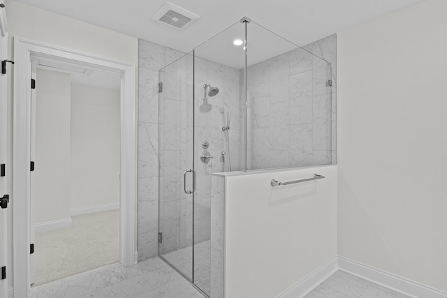 3521 Harper Woods Ln, Lexington, KY 40515 - full bath with marble look tile flooring, a marble finish shower, baseboards, and recessed lighting