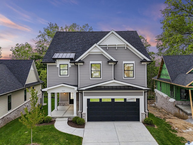 3521 Harper Woods Ln, Lexington, KY 40515 - view of front of house with covered porch, concrete driveway, a garage, and roof with shingles