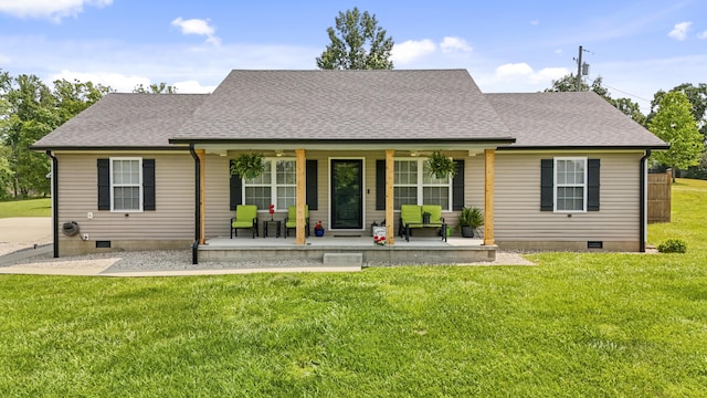 176 Mcfarland Ln, Jeffersonville, KY 40337 - back of house featuring crawl space, a porch, a shingled roof, and a yard
