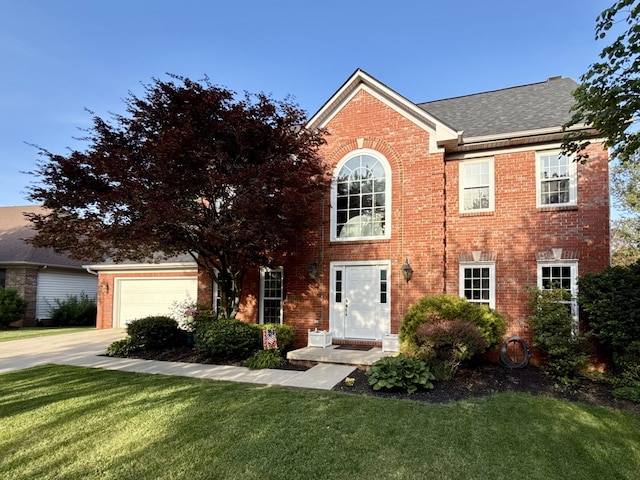4516 Clubhouse Dr, Lexington, KY 40514 - view of front facade featuring brick siding, a front lawn, driveway, a garage, and roof with shingles