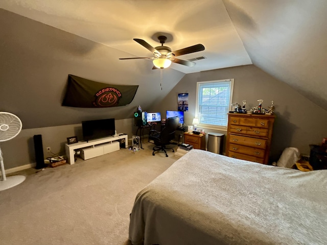 4516 Clubhouse Dr, Lexington, KY 40514 - bedroom with an office area, lofted ceiling, carpet floors, and a ceiling fan