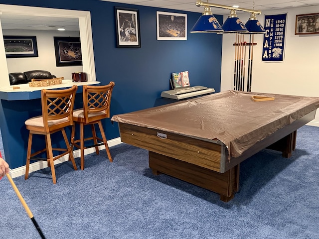 4516 Clubhouse Dr, Lexington, KY 40514 - game room with carpet flooring, pool table, baseboards, and a paneled ceiling