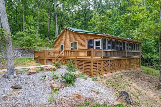 1150 Haynes Knob Rd, Somerset, KY 42501 - view of front facade with a wooden deck and a wooded view