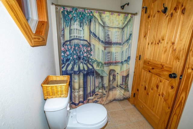 1150 Haynes Knob Rd, Somerset, KY 42501 - bathroom with toilet, tile patterned floors, and a shower with curtain