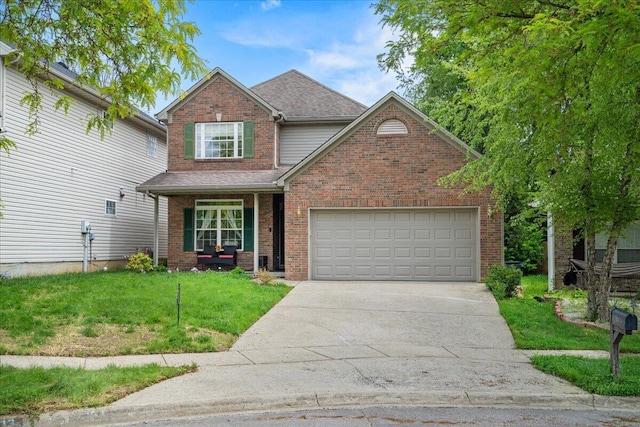 2713 Ella Rae Ct, Lexington, KY 40511 - traditional home with brick siding, driveway, a front lawn, a garage, and a shingled roof