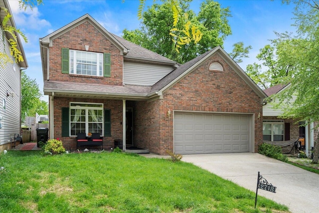 2713 Ella Rae Ct, Lexington, KY 40511 - traditional home featuring driveway, a garage, a front lawn, brick siding, and a shingled roof
