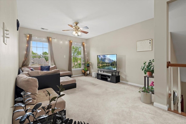 2713 Ella Rae Ct, Lexington, KY 40511 - living area featuring carpet flooring, a ceiling fan, and baseboards