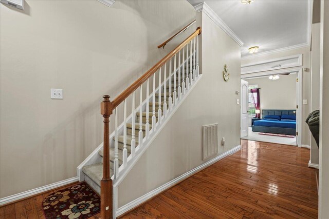 2713 Ella Rae Ct, Lexington, KY 40511 - staircase with ornamental molding, wood-type flooring, and baseboards