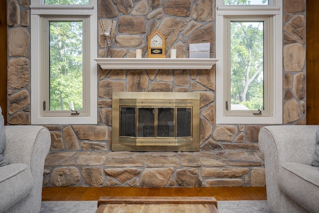 301 Atwood Dr, Lexington, KY 40515 - detailed view of wood finished floors and a stone fireplace