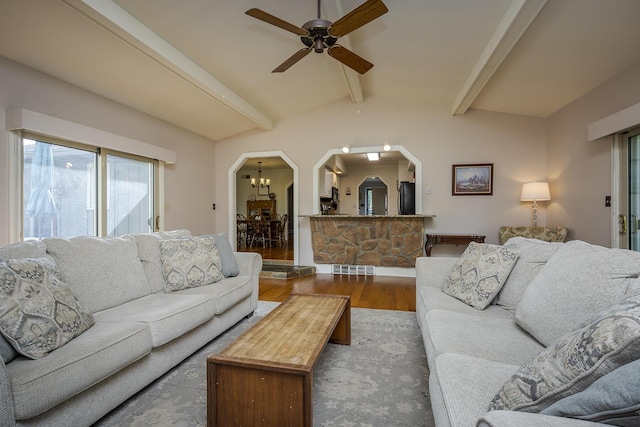301 Atwood Dr, Lexington, KY 40515 - living room featuring wood finished floors, a ceiling fan, and arched walkways