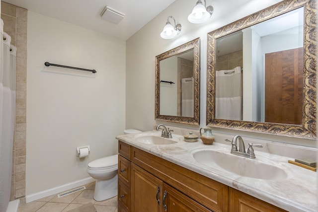 301 Atwood Dr, Lexington, KY 40515 - bathroom featuring tile patterned flooring, double vanity, toilet, baseboards, and curtained shower