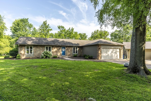 301 Atwood Dr, Lexington, KY 40515 - view of front of house featuring stone siding, an attached garage, a front yard, and driveway