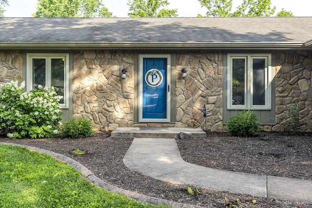 301 Atwood Dr, Lexington, KY 40515 - property entrance with stone siding and a shingled roof